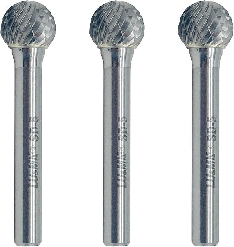 LU&MN Tungsten Carbide Burr Ball Shape SD-5, Double Cut Rotary Burrs File(1/2''cutter Dia ， 1/2''Cutter Length) with 1/4'' Shank dia, 3 pcs, used for metalwork, tool making, engineering, grinding by - Image 1
